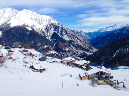 COURMAYEUR, ITALY - JANUARY 27, 2015: Winter resort Courmayeur, Italian Alps on January 27, 2015のeditorial素材