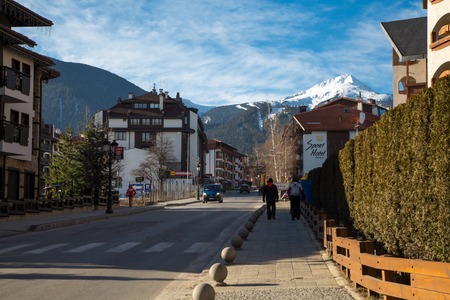 BANSKO, BULGARIA - February 2015: Street and mountain view in Bansko, Bulgaria, 19 February 2015のeditorial素材