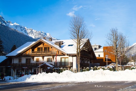 chamonix city view. Alpine houses, chaletsの写真素材