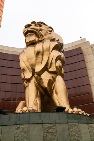 MACAU, CHINA - 8 JANUARY 2014 - The lion statue near MGM Casino, on 8 January, 2014, in Macau, China.の写真素材