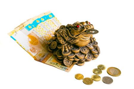 Money frog and kazakhstan tenge and coinsの写真素材