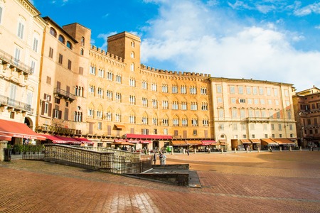 Siena, Italy - November 16, 2014:  Buildings at beautiful Piazza del Combo at Siena, Tuscany, Italyのeditorial素材