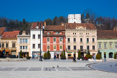 Brasov, Romania - March 25, 2015: The Council Square in downtown of Brasov, Transylvania, Romania.のeditorial素材