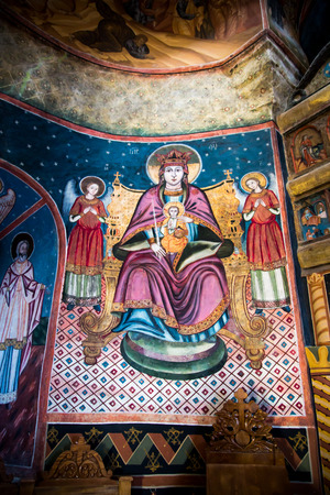 Interior details of the old church at Sinaia Monastery, Romaniaのeditorial素材