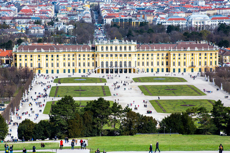 VIENNA, AUSTRIA - April 3, 2015: Vienna panorama and  Schonbrunn Palace view from Gloriette. Schonbrunn Palace is UNESCO World Heritage Siteのeditorial素材