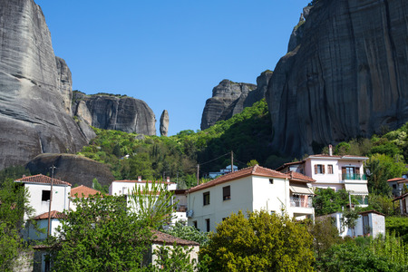 White houses of Kastraki village under the rocks of Meteora, Greeceの写真素材