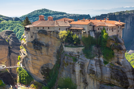 Close up view of the Orthodox  Varlaam Monastery in Meteora, Greece. Second largest monastery in Meteora complex, built in 1541 and embellished in 1548.の写真素材