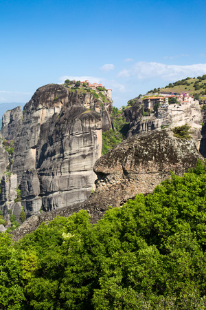 Panoramic View of the Orthodox  Varlaam Monastery and Great Meteoro Monastery  in Meteora, Greece.の写真素材
