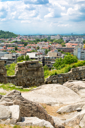 Cityscape View of Plovdiv city Bulgaria and the ruins of the old fortressの写真素材
