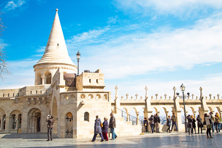 Budapest, Hungary - March 29, 2015: Tourists at Fisherman Bastion on the Buda Castle hill in Budapest, Hungaryのeditorial素材