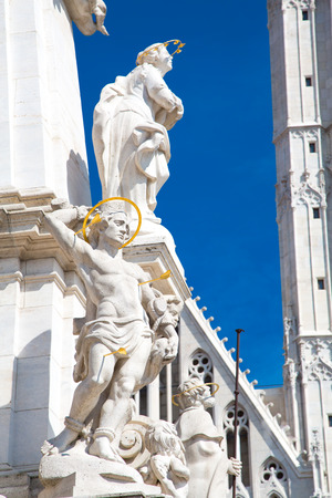 Sculptures of Holy Trinity column outside of Matthias Church in Budapest Hungaryの写真素材