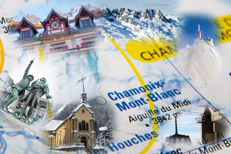Collage with Chamonix landmark photosの写真素材