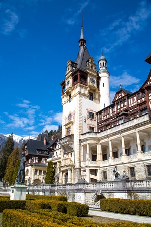 Beautiful landmark of Romania former royal residence Peles castle Sinaiaのeditorial素材