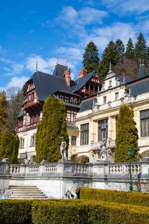 Beautiful landmark of Romania former royal residence Peles castle Sinaiaのeditorial素材