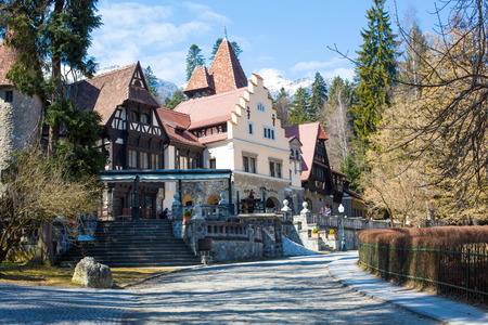 Sinaia, Romania - March 26, 2015: Colorful Restaurant in countryside, near Peles castle, Sinaia, Romaniaのeditorial素材