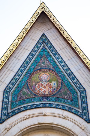 Sofia, Bulgaria - July 5, 2015: Saint Nikolai Fresco in front the  Russian  St. Nicholas church in the centre of Sofia city, capital of Bulgariaのeditorial素材