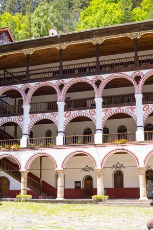 Beautiful exterior architecture details of famous Rila Monastery, Bulgaria のeditorial素材