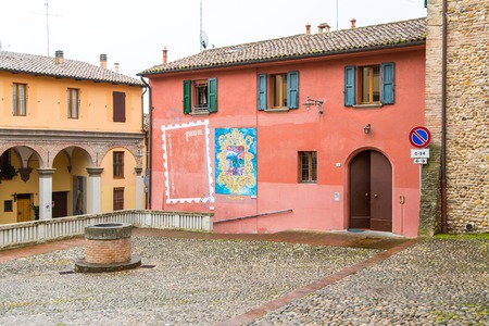 Dozza,  Italy - November, 13,2014: Houses, paintings and street view in  Dozza, Emilia-Romagna, Italy.のeditorial素材