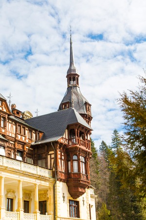 Beautiful landmark of Romania - former royal residence Peles castle, Sinaiaのeditorial素材