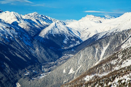 Mountain scape and Chamonix aeral view from the station of Aiguille du Midi , Franceの写真素材