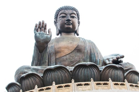 Close up of Big Buddha statue in Hong Kong on the white backgroundの写真素材