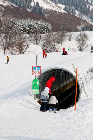 Almaty, Kazakhstan - March, 10, 2014:  Ski Travelator at the Ak Bulak resort, Kazakhstan and...
