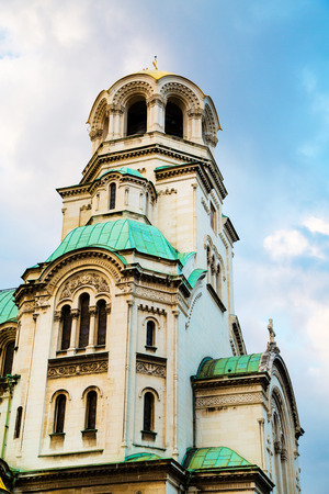 Architectural details, partial view of St. Alexander Nevsky Cathedral in the center of Sofia, capital of Bulgariaの写真素材