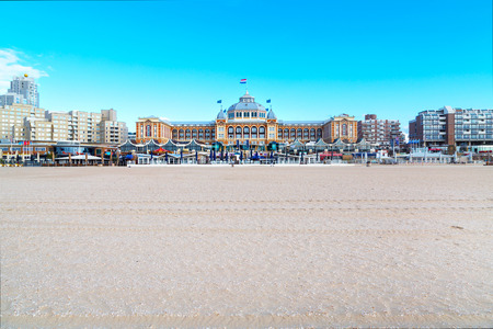 Scheveningen, Netherlands - April 7, 2016: Famous Grand Hotel Amrath Kurhaus View and Scheveningen beach near Hague, Holland, Netherlandsのeditorial素材