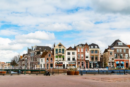 Leiden, Netherlands - April 7, 2016: Traditional houses and bicycles at the square in Leiden, Holland, Netherlandsのeditorial素材