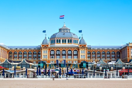 Scheveningen, Netherlands - April 7, 2016: Famous Grand Hotel Amrath Kurhaus View at Scheveningen beach near Hague, Holland, Netherlandsのeditorial素材