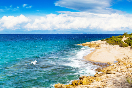 Panorama of seascape, waves and coast line in Thassos Island, Greeceの写真素材