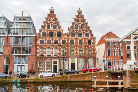 Haarlem, Netherlands - April 2, 2016: Picturesque landscape with beautiful traditional houses,  Haarlem, Hollandのeditorial素材