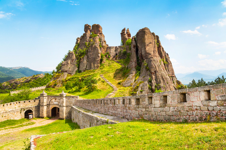 Vibrant image of Belogradchik cliff rocks and wall at ancient Kaleto fortress, Bulgariaの写真素材