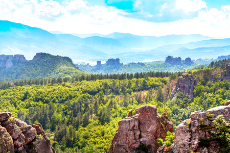 Landscape with high cliff rocks, near Belogradchik, Bulgariaの写真素材