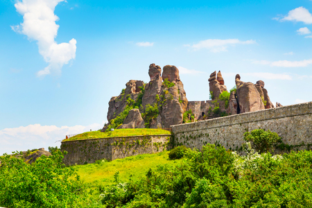 Vibrant image of Belogradchik cliff rocks and wall at ancient Kaleto fortress, Bulgariaの写真素材