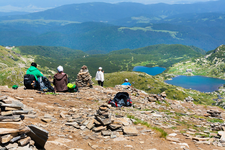 Rila, Bulgaria - June 22,2016: People watching Seven Rila Lakes in National Park Rila, Bulgariaのeditorial素材