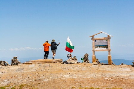 Rila, Bulgaria - June 22,2016: People taking photo at the peak near Seven Rila Lakes in National Park Rila, Bulgariaのeditorial素材