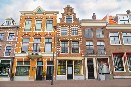 Haarlem, Netherlands - April 2, 2016: Picturesque landscape with beautiful traditional houses,  Haarlem, Hollandのeditorial素材