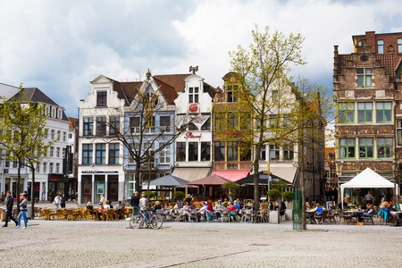 Ghent, Belgium - April 12, 2016: Old colorful traditional houses in downtown of popular belgian touristic destination Ghentのeditorial素材