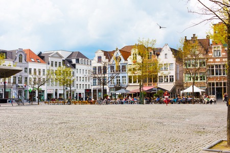 Ghent, Belgium - April 12, 2016: Old colorful traditional houses in downtown of popular belgian touristic destination Ghentのeditorial素材