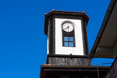 Clock tower in old town Nessebar or Nesebar in Bulgaria, Black sea