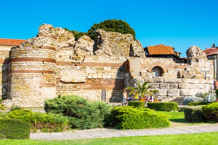Nessebar, Bulgaria - July 25, 2016: People at the entrance of old town Nessebar or Nesebar in Bulgaria, Black seaのeditorial素材