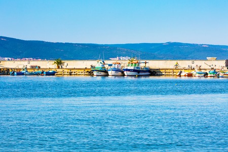 Nessebar, Bulgaria - July 25, 2016: Port and ships view in Nesebar in Bulgariaのeditorial素材