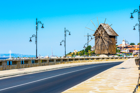 Windmill panorama in Nessebar or Nesebar in Bulgaria, Black seaの写真素材