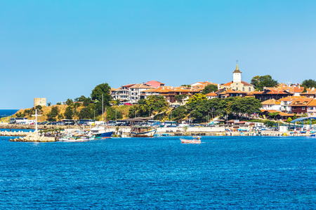 Old town panorama, sea, boats in Nessebar or Nesebar in Bulgaria, Black seaの写真素材