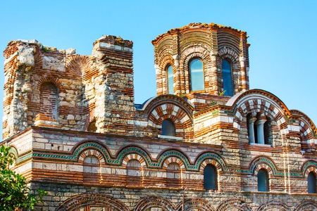 Closeup church view in old town Nessebar or Nesebar in Bulgaria, Black seaの写真素材