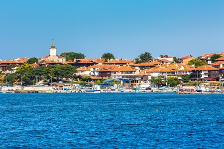 Old town panorama, sea, boats in Nessebar or Nesebar in Bulgaria, Black seaの写真素材