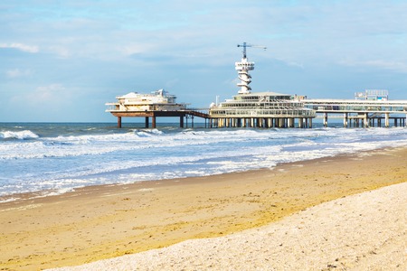 Scheveningen, Netherlands - April 7, 2016: North Sea beach and Scheveningen Pier near Hague, Holland, Netherlandsのeditorial素材