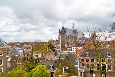 Pieterskerk cathedral church aerial view in Leiden, Netherlandsの写真素材
