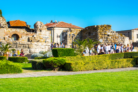 Nessebar, Bulgaria - July 25, 2016: People at the entrance of old town Nessebar or Nesebar in Bulgaria, Black seaのeditorial素材